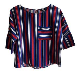 Express Red White Blue Striped Boxy Blouse Size S French Girl Patriotic Top Work